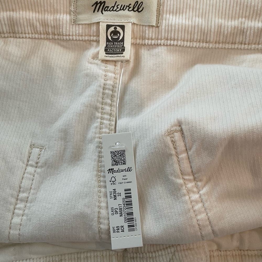 NWT Madewell Emmett 2.0 Cream Wide Leg Corduroy Size 32 - Picture 6 of 6